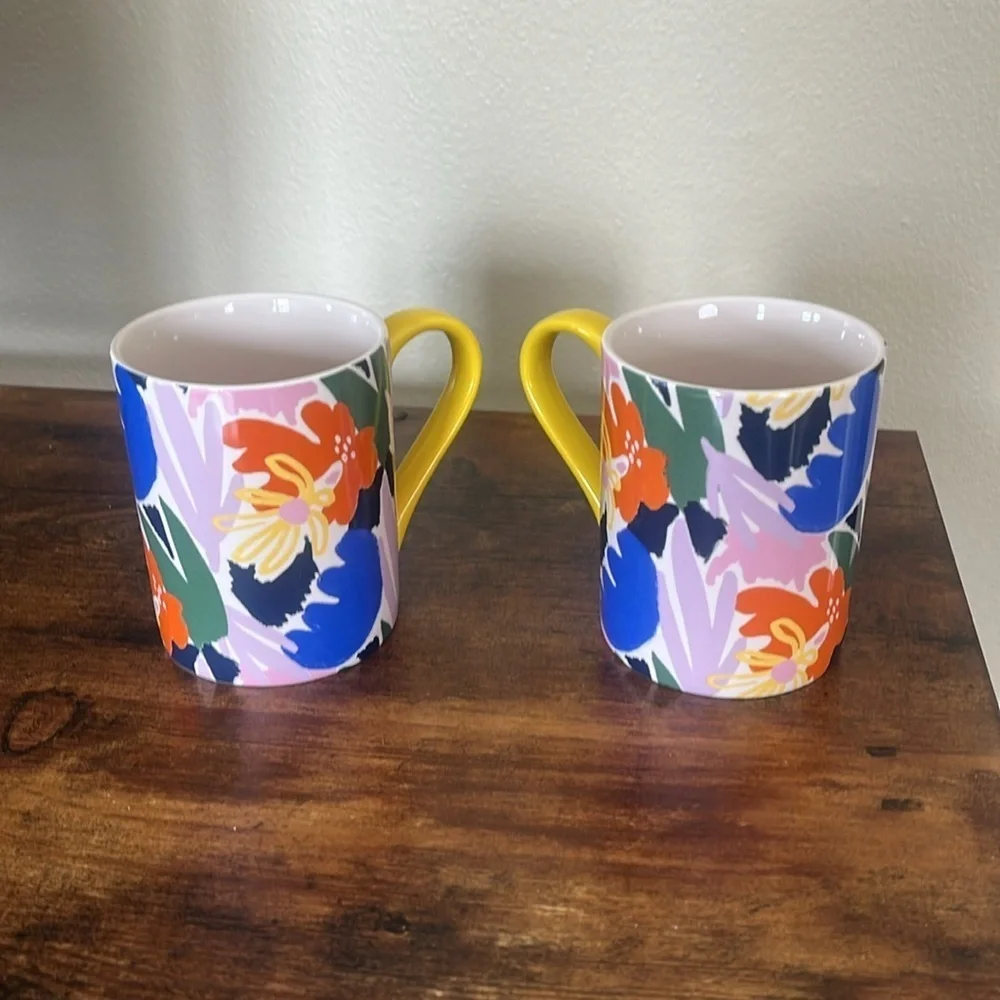 Floral colorful Ceramic Mugs with Yellow Handle